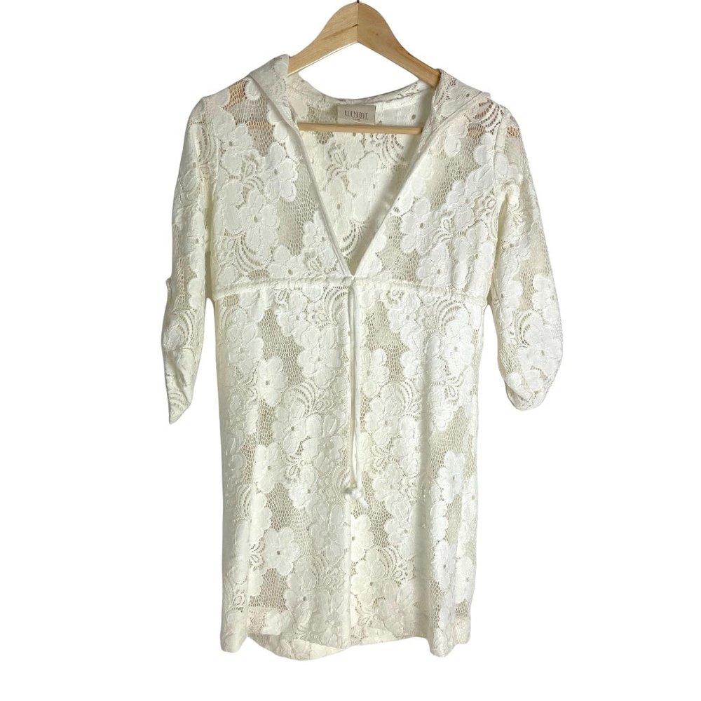 4/$25 Lucy Love Swimsuit Cover Up Lace Crochet Ivory Summer Hooded Tunic Women S